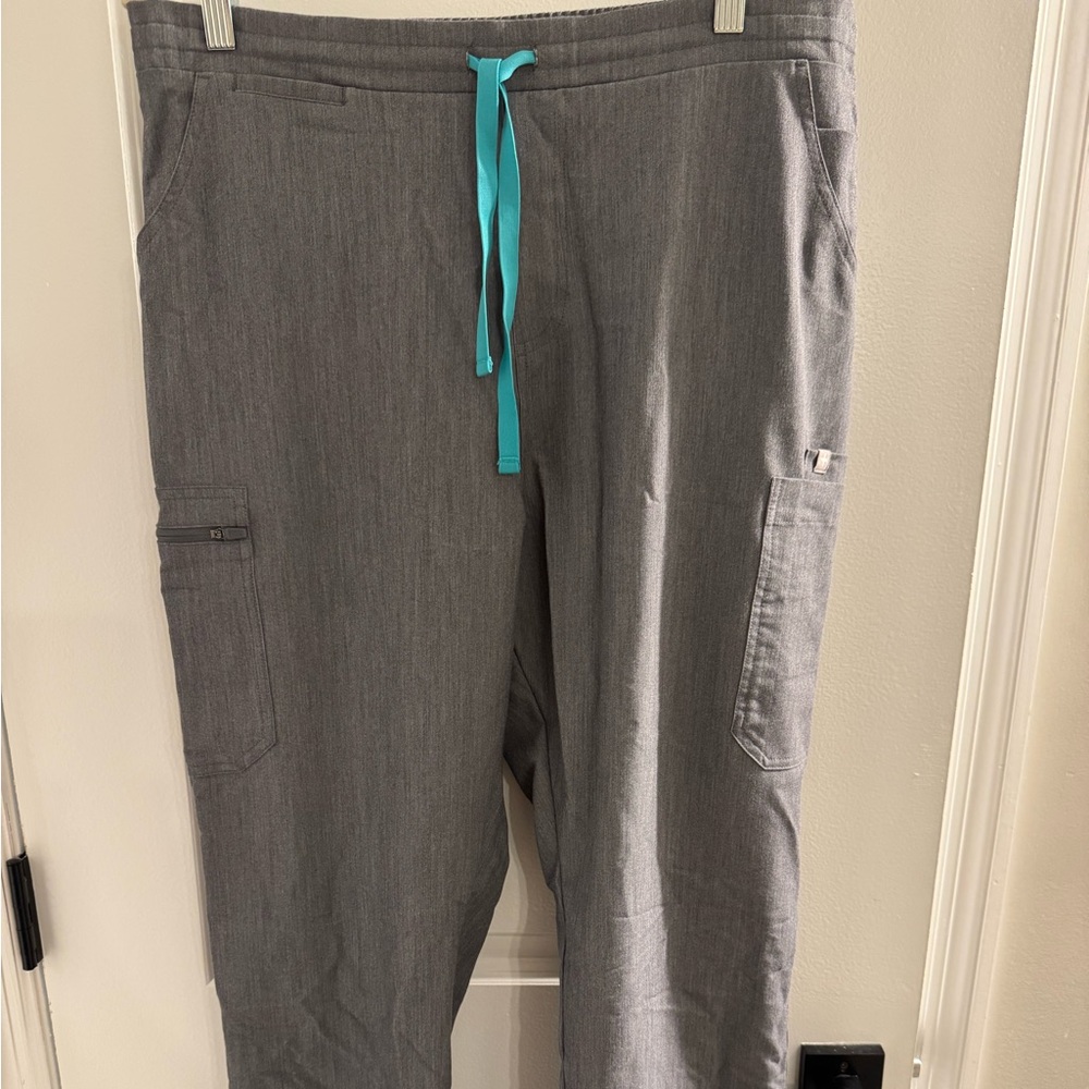 Figs Gray Cargo Pants with Blue Drawstring